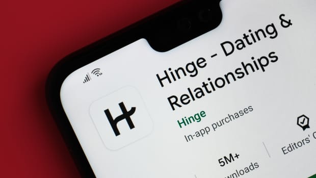 Stone / United Kingdom - July 30 2020: Hinge app seen on the corner of mobile phone. Dating and relationship app/
