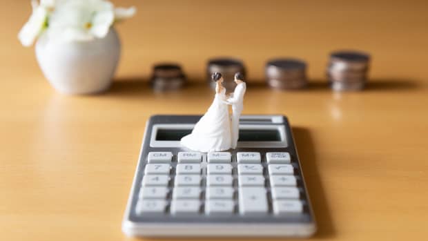 Money image of wedding plan and preparation, marriage life and family planning, housing and pension.