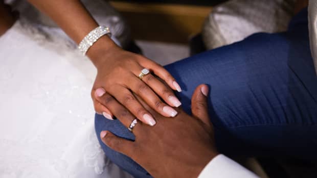 Black bride and groom hands