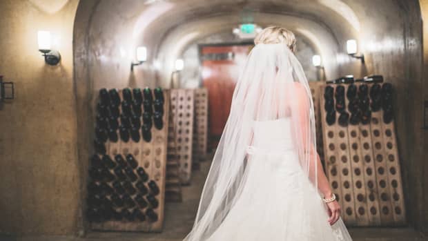 bride portrait in a wine cave